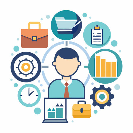 Management icon set. Business and management collectionのイラスト素材