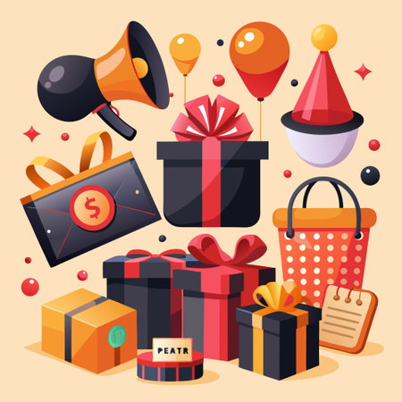 Colorful gift boxes and balloons.のイラスト素材