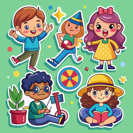 Cartoon Illustration of Children Engaging in Various Activities.のイラスト素材