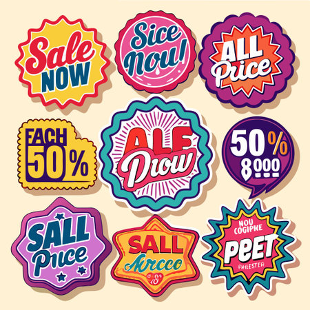 Colorful sale stickers with different discount offers.のイラスト素材