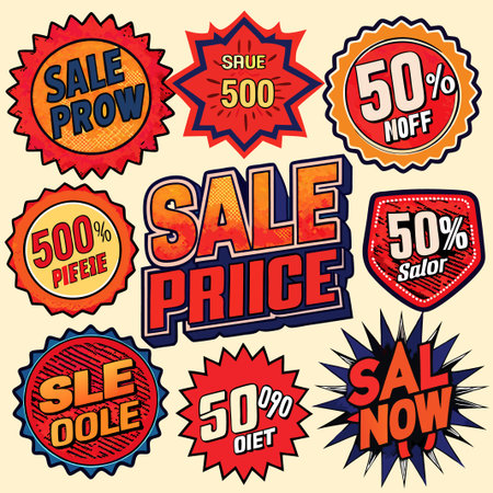 Collection of Sale and Discount Badges with Retro Comic Style.のイラスト素材