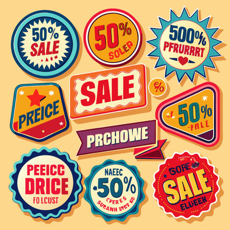 Retro sale stickers with different prices and designs.のイラスト素材