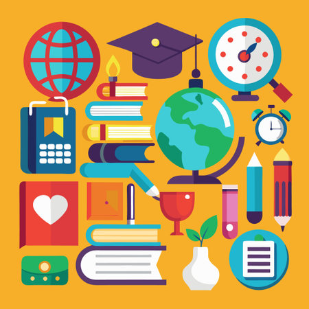 Colorful flat icons for education, knowledge and learning.のイラスト素材