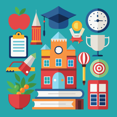 Colorful flat design icons set for education.のイラスト素材