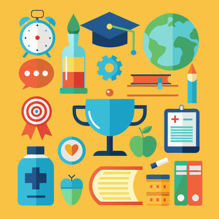 Colorful flat icons for education, health, and technology.のイラスト素材