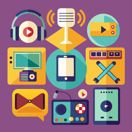 Flat Icons Set of Multimedia Devices with Long Shadows.のイラスト素材