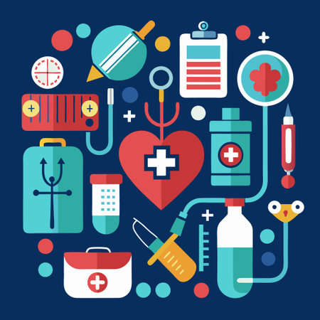 Colorful Medical Illustration with Icons and Symbols.のイラスト素材
