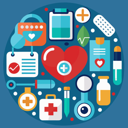 Colorful medical icons arranged in a circle.のイラスト素材