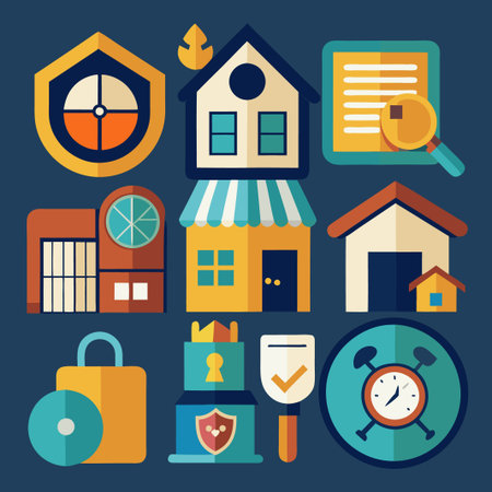 Flat design icons for real estate, security, and business.のイラスト素材