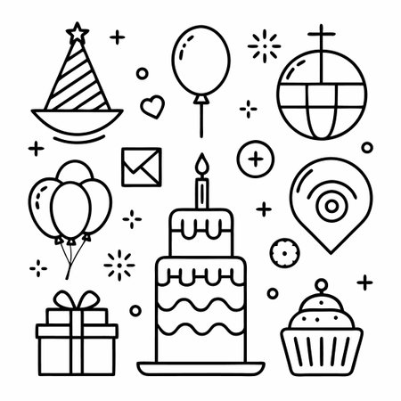 Set of Birthday Party Outline Icons.のイラスト素材