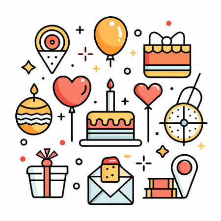 Festive illustration of birthday elements.のイラスト素材