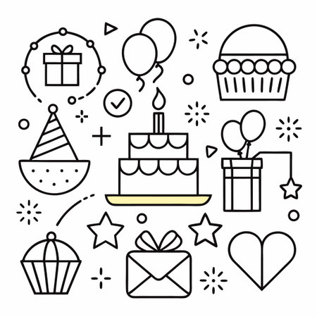 Celebration icons in line art style.のイラスト素材
