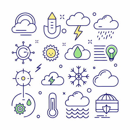 Set of weather icons with outline style.のイラスト素材