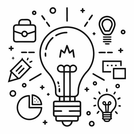 Lightbulb with design elements surrounding it.のイラスト素材