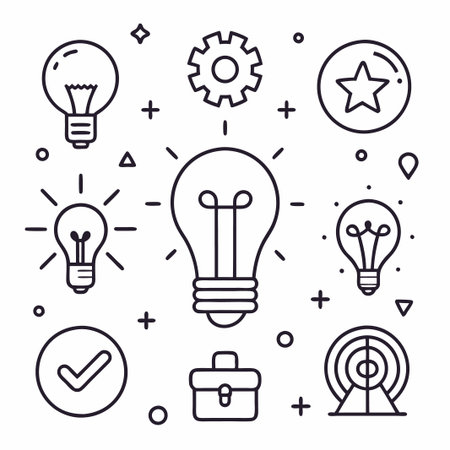 Set of line icons representing ideas, goals, and business strategy.のイラスト素材