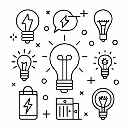 Collection of  light bulb icons in black and white.のイラスト素材