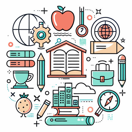 Colorful line art illustration of education and knowledge.のイラスト素材