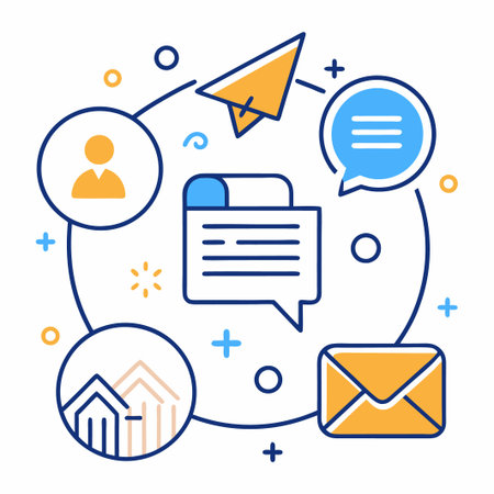 Communication concept with icons of letter, message, email, houses, and user.のイラスト素材