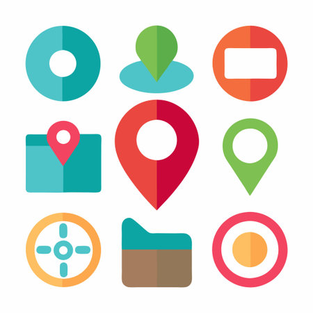 Set of flat colorful location and map icons.のイラスト素材