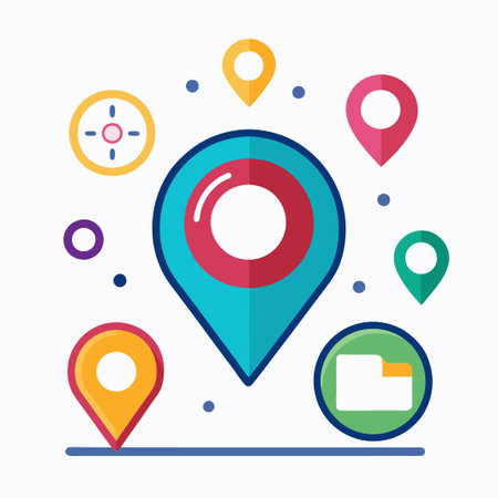 Colorful Location Pin Icon With Map Markers.のイラスト素材