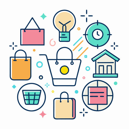 Colorful shopping icons and symbols.のイラスト素材