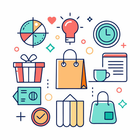 Colorful shopping and business icons.のイラスト素材