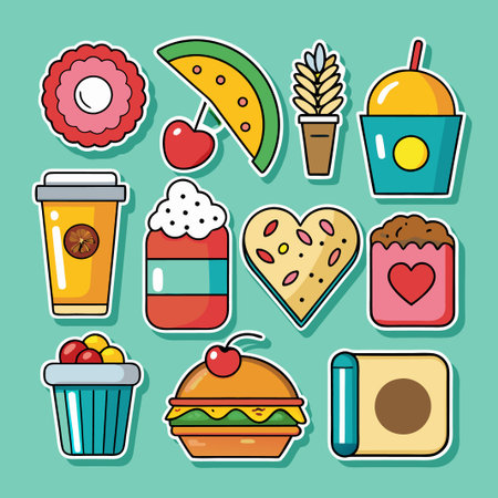 Colorful Stickers of Food and Drinks.のイラスト素材