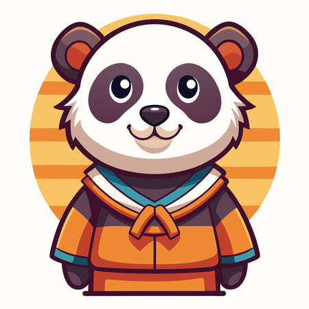 Cute panda wearing an orange suit with a blue collar.のイラスト素材