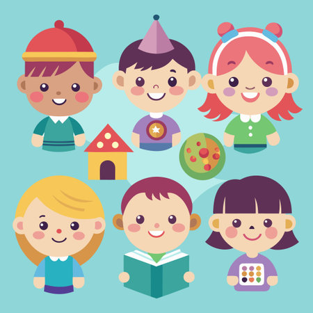 Cartoon Illustration of Children Playing.のイラスト素材