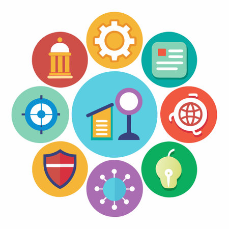 Colorful flat icons of different symbols.のイラスト素材