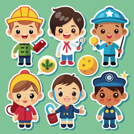 Cute cartoon kids dressed up in different occupations.のイラスト素材