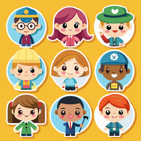 Cute Cartoon People in Stickers.のイラスト素材