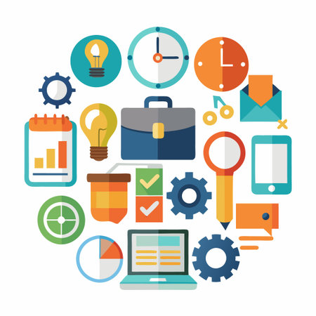 Colorful Flat Design Icons for Business and Technology.のイラスト素材