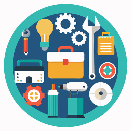 Colorful tools and gears in a circle design.のイラスト素材