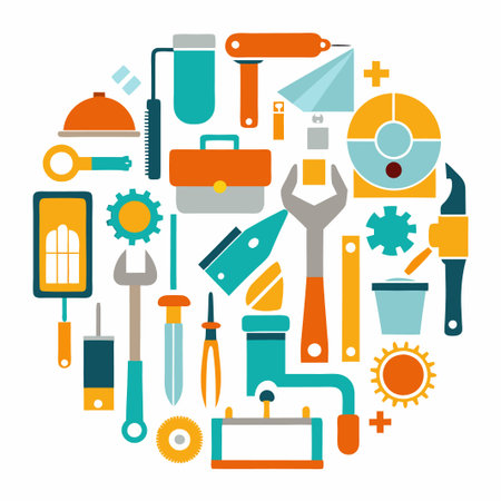 Colorful and diverse tools and objects forming a circle.のイラスト素材