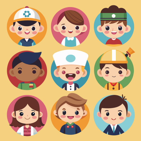 Happy Cartoon Kids in Different Professions.