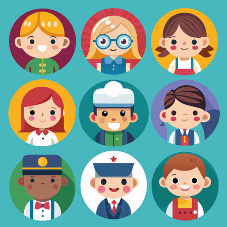 Smiling cartoon kids in colorful avatar.