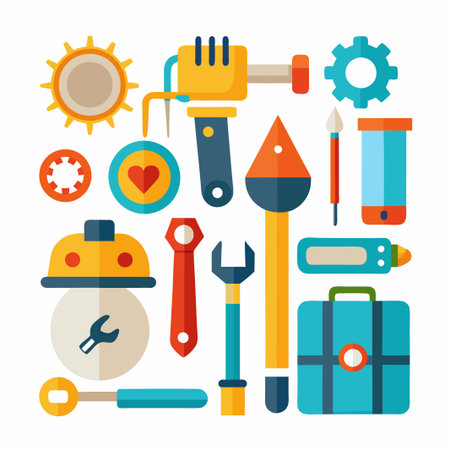 Colorful flat design icons of tools, equipment and objects.のイラスト素材