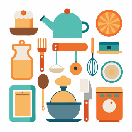 Colorful Kitchenware Icons Set.のイラスト素材