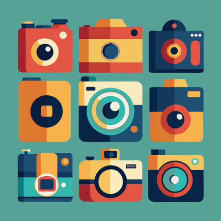 Set of flat design cameras.