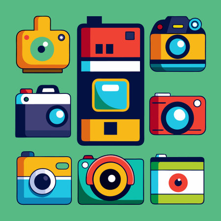 Colorful Cartoon Camera Icons with Retro Style.のイラスト素材