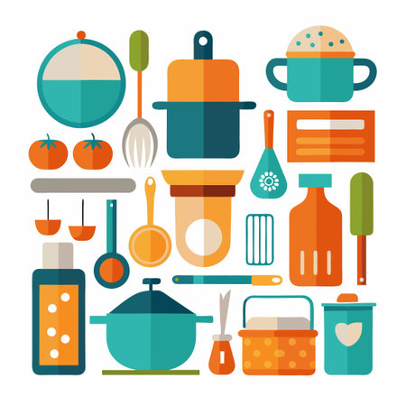 Colorful flat design kitchen icons illustration.のイラスト素材