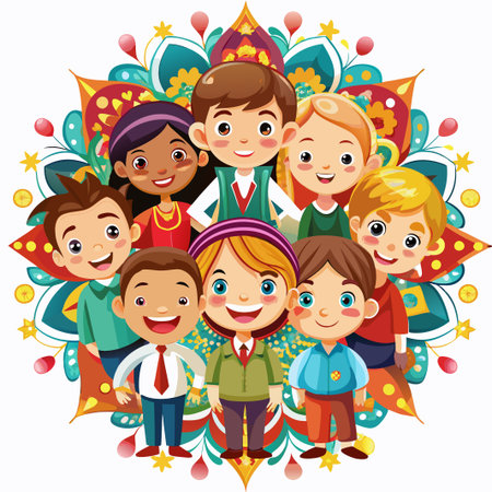 Happy diverse group of children smiling together.のイラスト素材