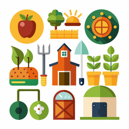 Flat Design Farm Icons Set.のイラスト素材