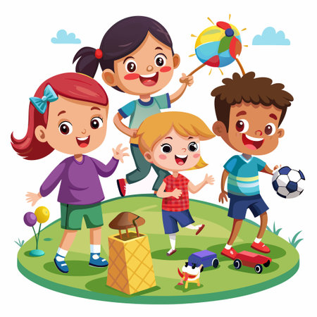 Happy Children Playing Outdoors.のイラスト素材