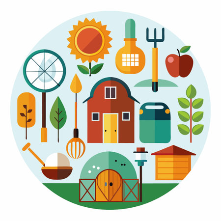 Flat design illustration of farm icons.のイラスト素材