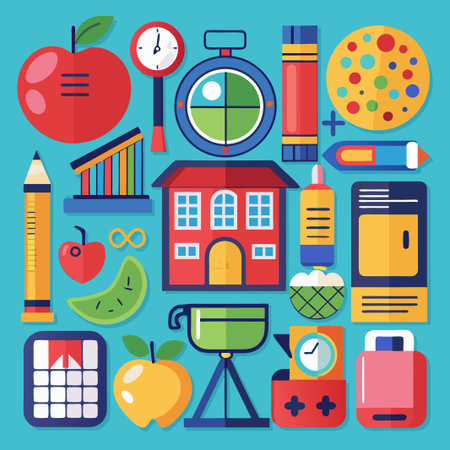 Colorful flat design icons for education, school, and learning.のイラスト素材