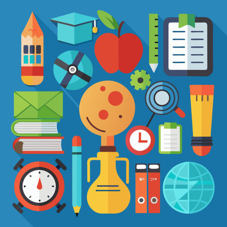 Colorful flat design icons for education, learning, and knowledge.のイラスト素材