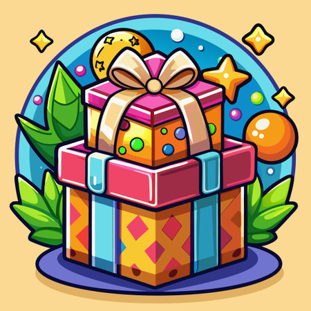 Stacked Gift Boxes With Festive Decorations.のイラスト素材