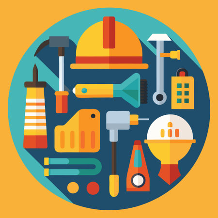 Construction tools icons set in a circle.のイラスト素材